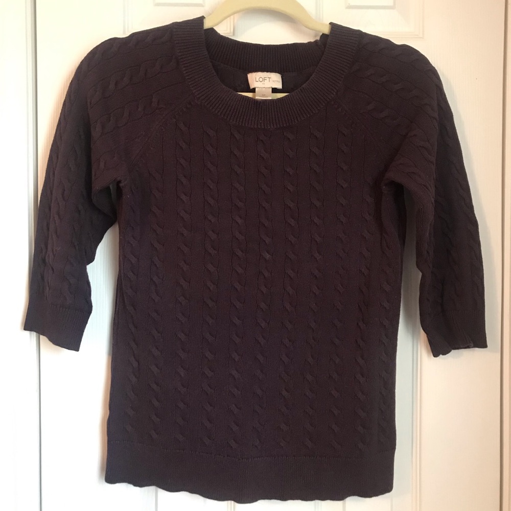 LOFT, small petite, 3/4 length arm sweater, color is an eggplant purple